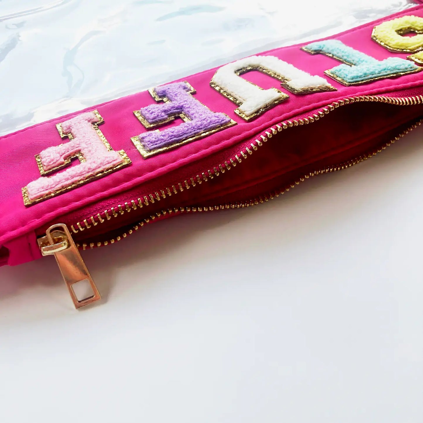 Customized Letter Patch Clear Zippered Pouch Bag