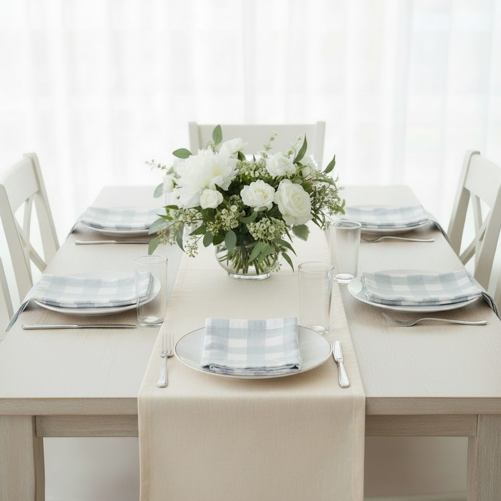 Checkered Watercolor Dinner Napkin - Blue Mist, Set of 4