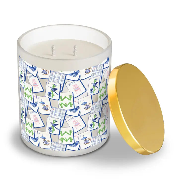Mahjong Candle - Blue with Assorted Tile Design - Double Wick