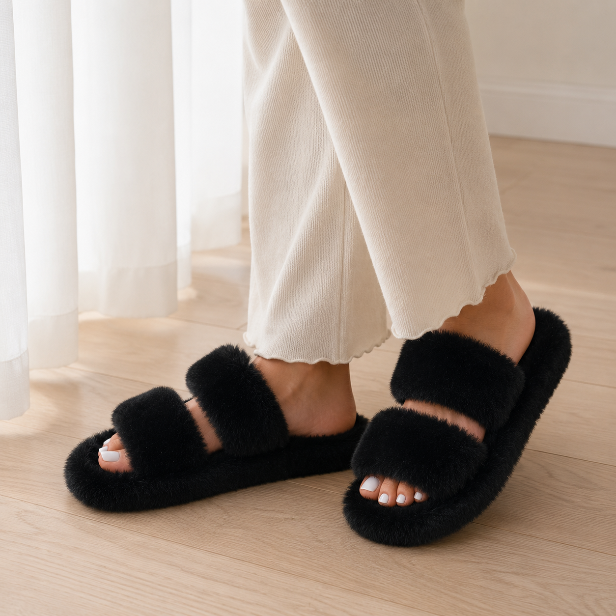 Cloud Fur Double Strap Slippers