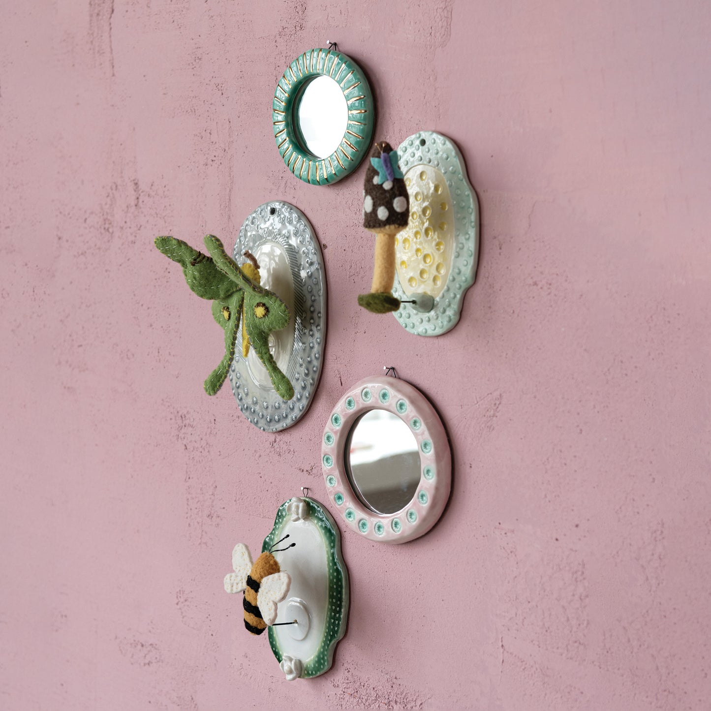 Hazel Mazel Small Stoneware Mirror, 5-3/4"