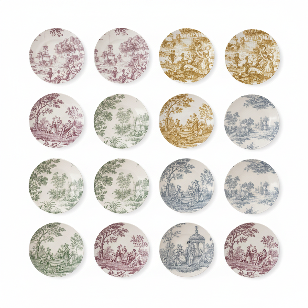 Hazel Mazel Stoneware Toile Plate, Multi Color Set of 4