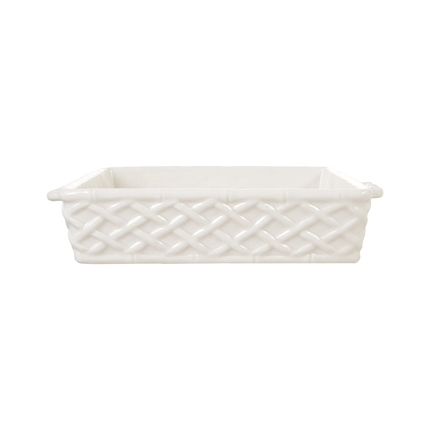 Hazel Mazel Stoneware Stoneware Basket Weave Baker w/Handles - White
