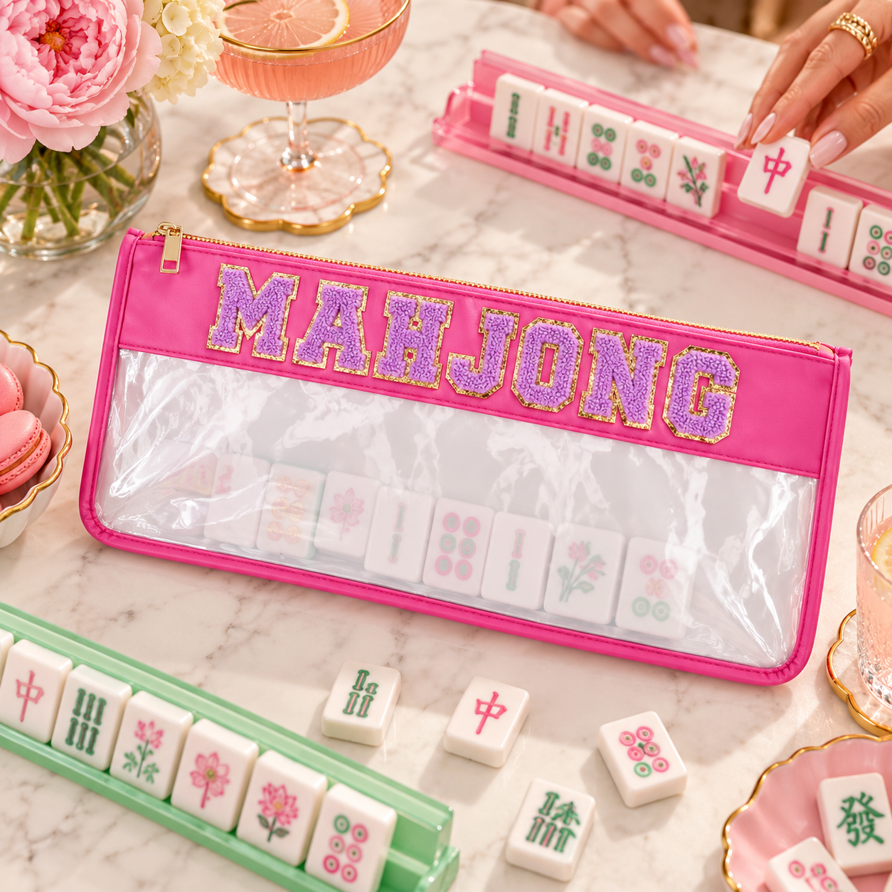 Mahjong Tile Storage Bag Hot Pink