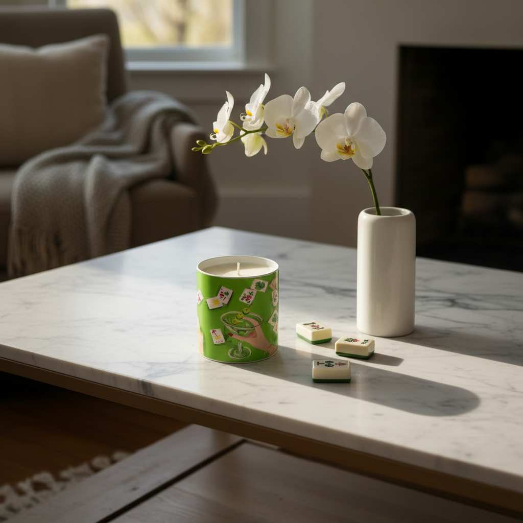 Green Mahjong Tile Candle – White Tea & Mint - photo 2