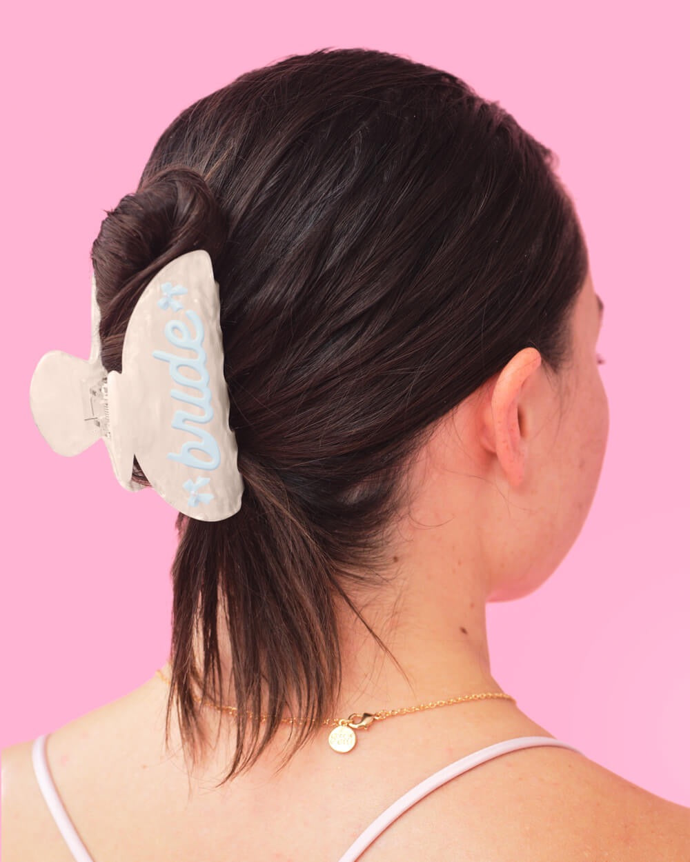Back view of the BRIDE claw clip holding hair up