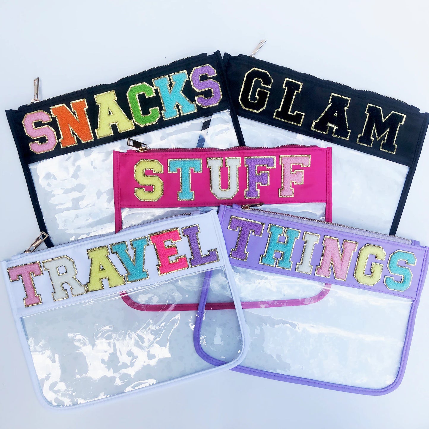 Customized Letter Patch Clear Zippered Pouch Bag