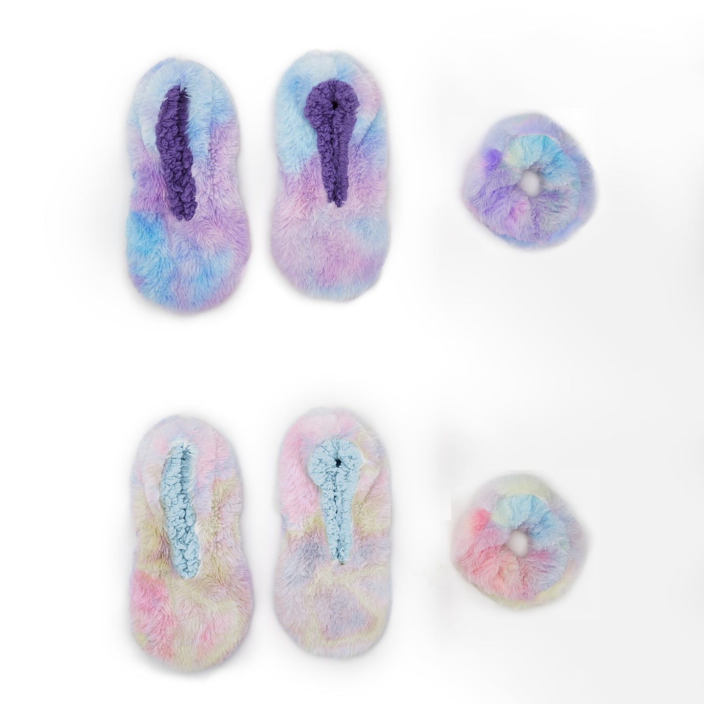 The Fuzzy Slipper and Scrunchie Set for Kids - Tie Dye