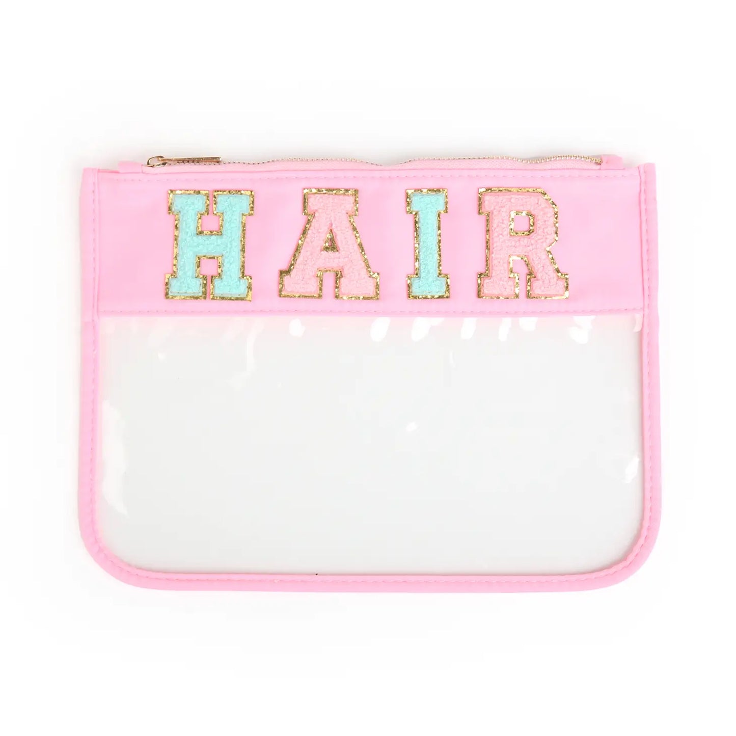 Customized Letter Patch Clear Zippered Pouch Bag