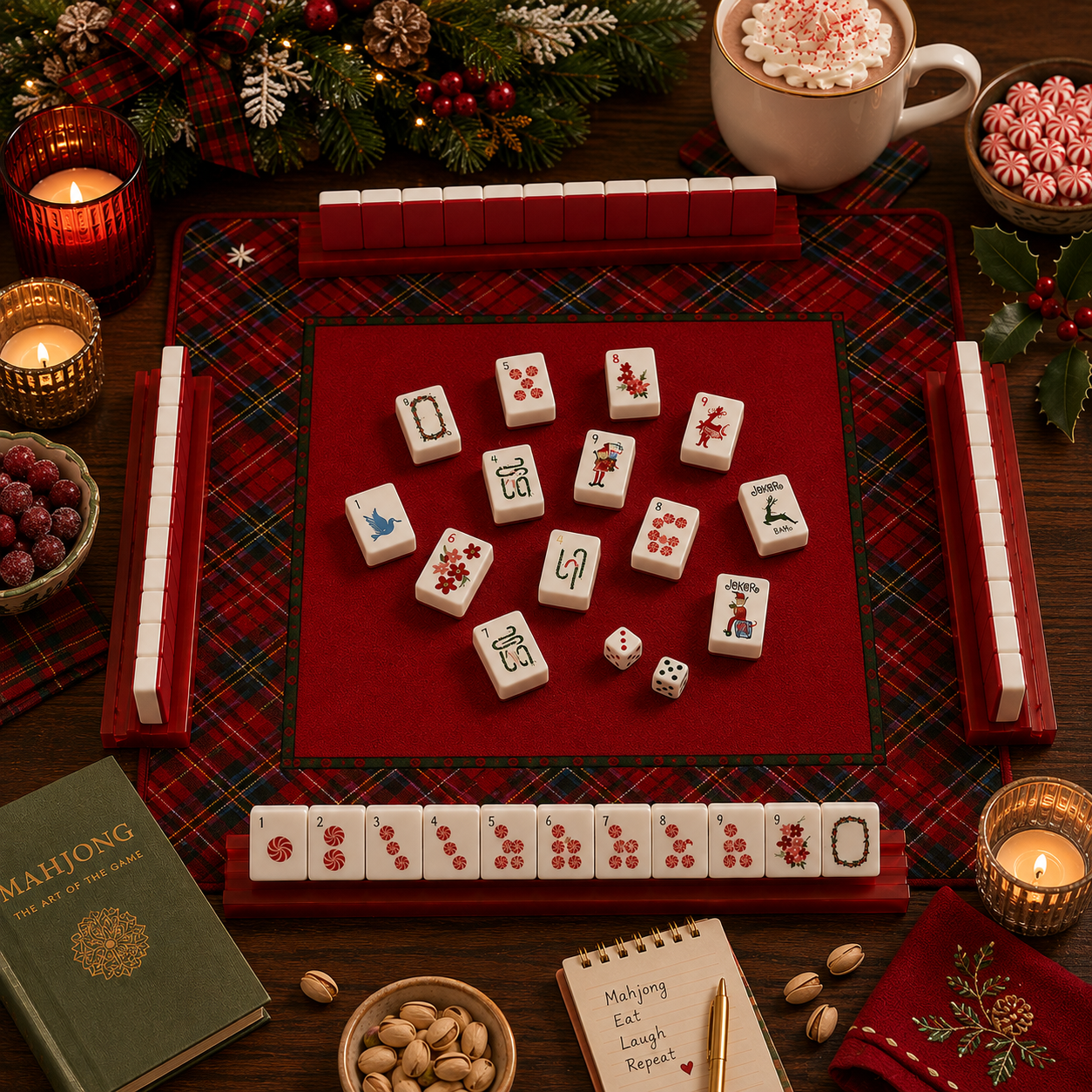 Tartan tidings red and green plaid mahjong mat