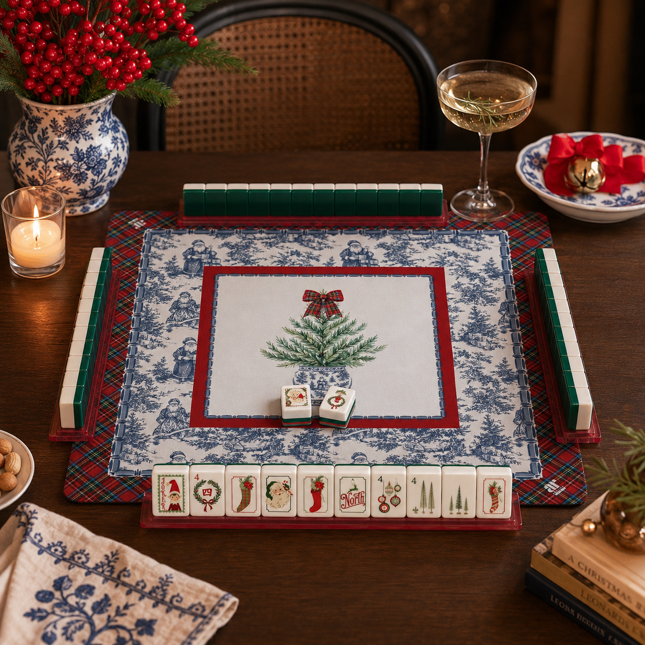 Dear Santa complete Christmas Mahjong set with tiles mat and racks