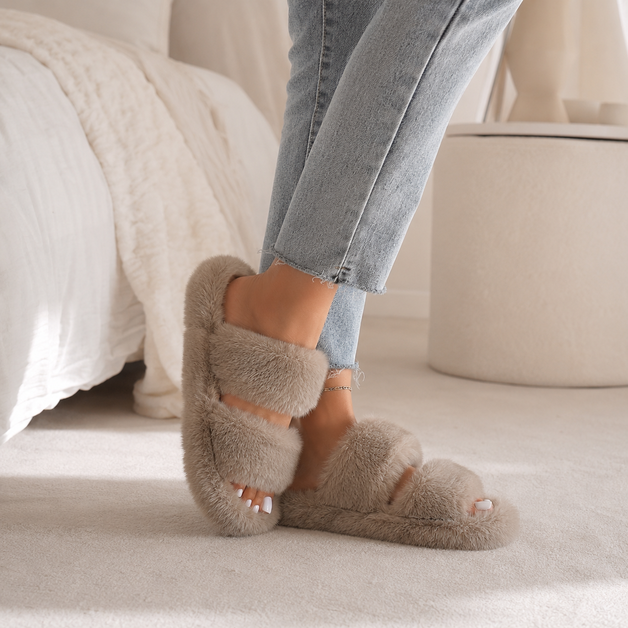 Cloud Fur Double Strap Slippers