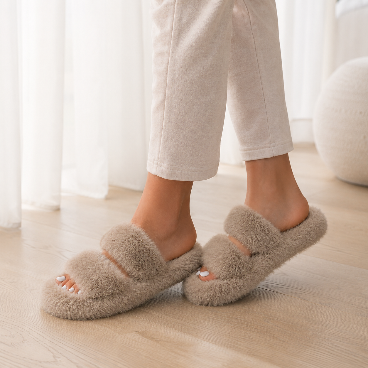 Cloud Fur Double Strap Slippers