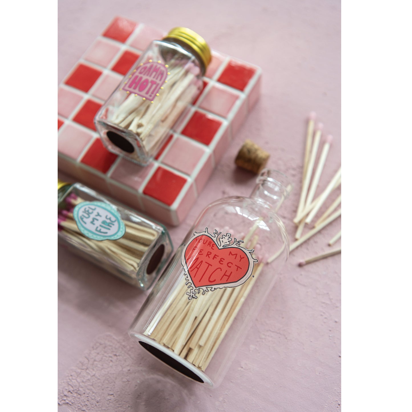 Glass Matchstick Holder + Matches