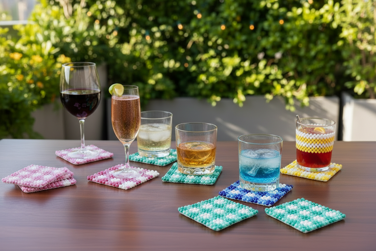 Hazel Mazel Acrylic Beaded Coasters, Set of 4