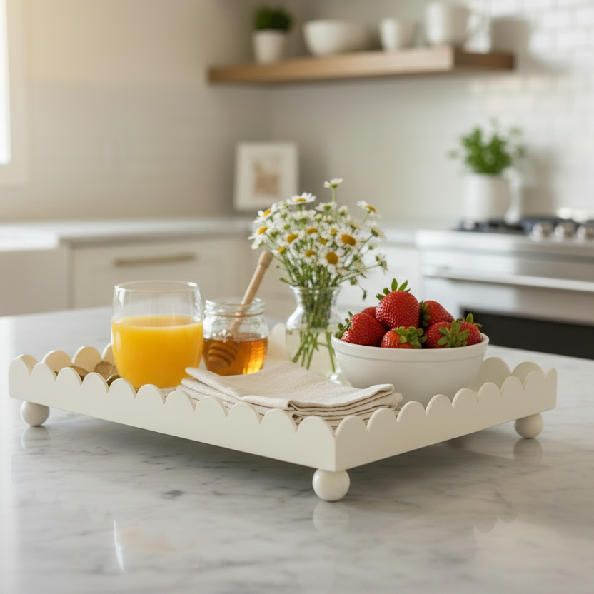 Hazel Mazel Iron Footed Tray - Cream