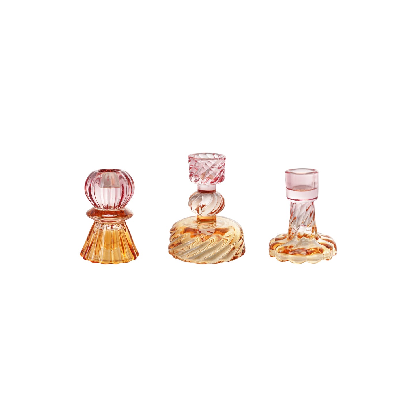 Hazel Mazel Two Tone Glass Taper Holder Blush & Yellow, Set of 3