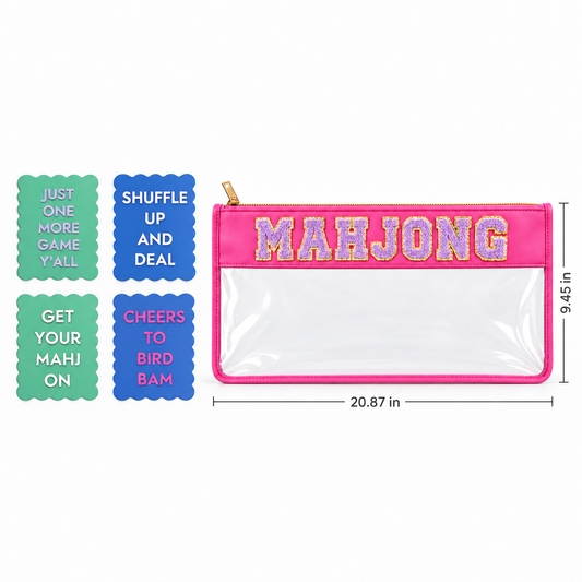 Mahjong Tile Storage Bag Hot Pink with Shuffler Cards