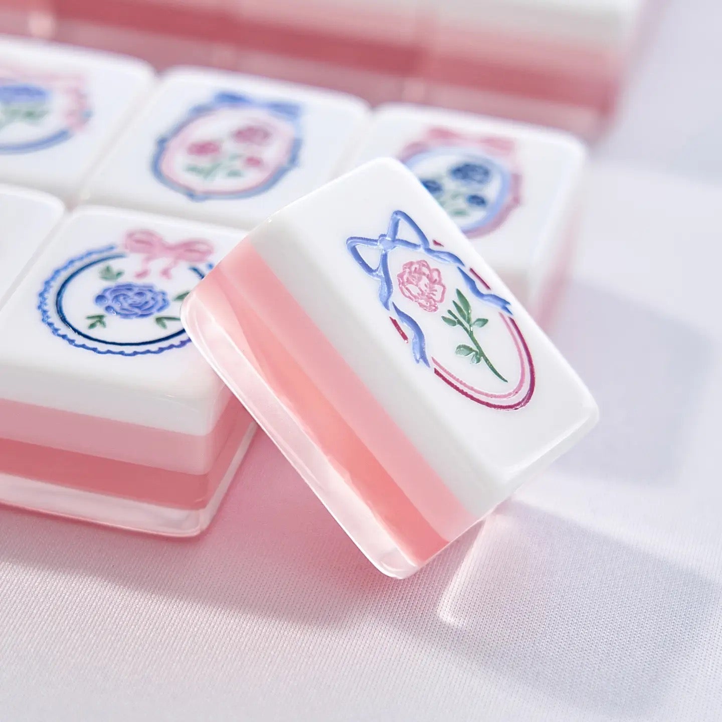 Ballet Pink Pearl tile set — glossy jelly tiles with luminous pink pearl backing