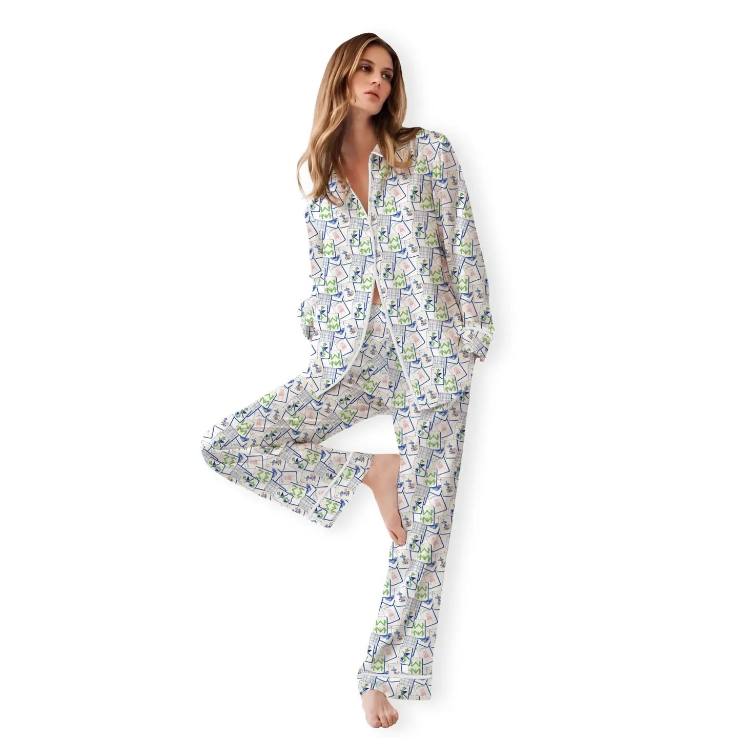 Mahjong Pajama Set - Blue Tiles