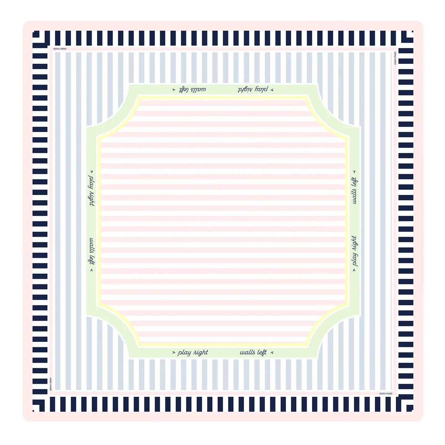 Cabana Stripe mahjong mat — pastel and navy stripes with printed play guides