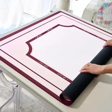 Ballet Pink mahjong mat — detail of the pink and burgundy design