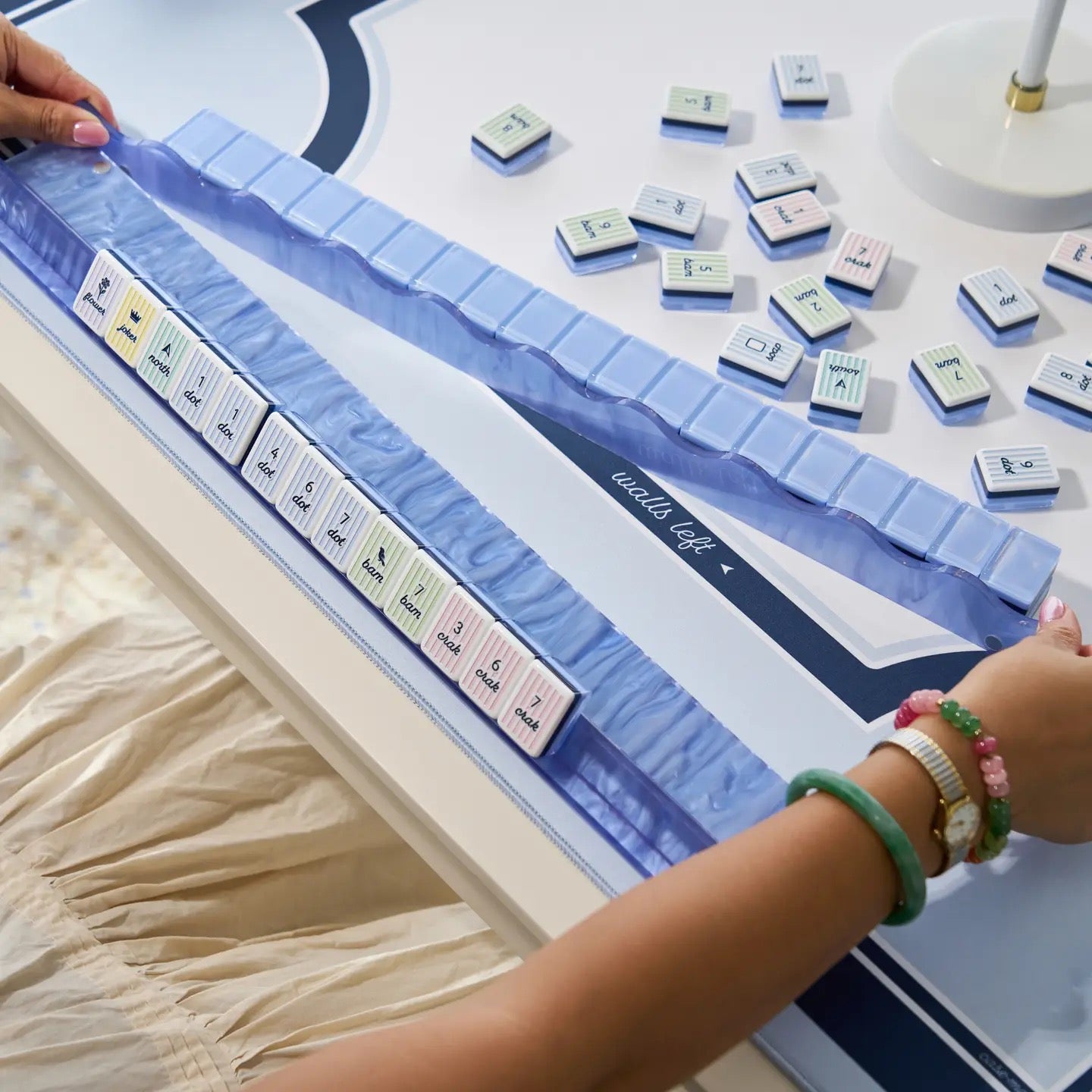 Carolina Blue Acrylic Mahjong Racks & Magnetic Pushers