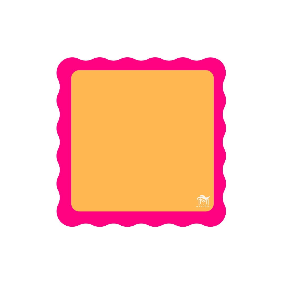 Color Wave scalloped mahjong mat — orange center with pink scalloped edge