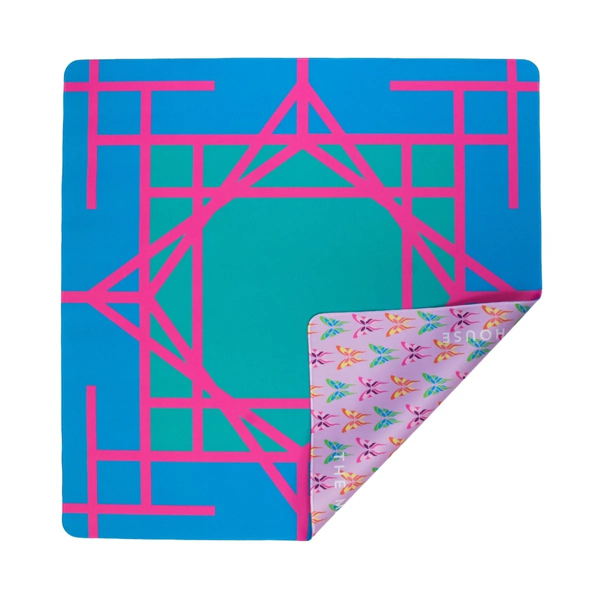Teal and pink Garden mini travel mahjong mat — double sided 21 x 21 travel mat