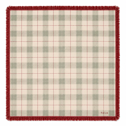 The Carlyle Mahjong Mat - Holiday Plaid with Red Fringe