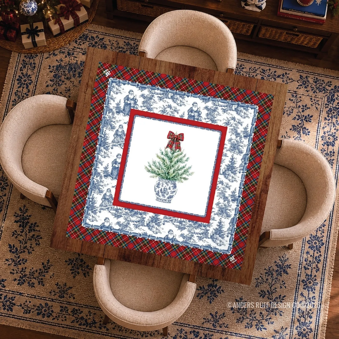Tartan Toile Noël Mahjong Mat