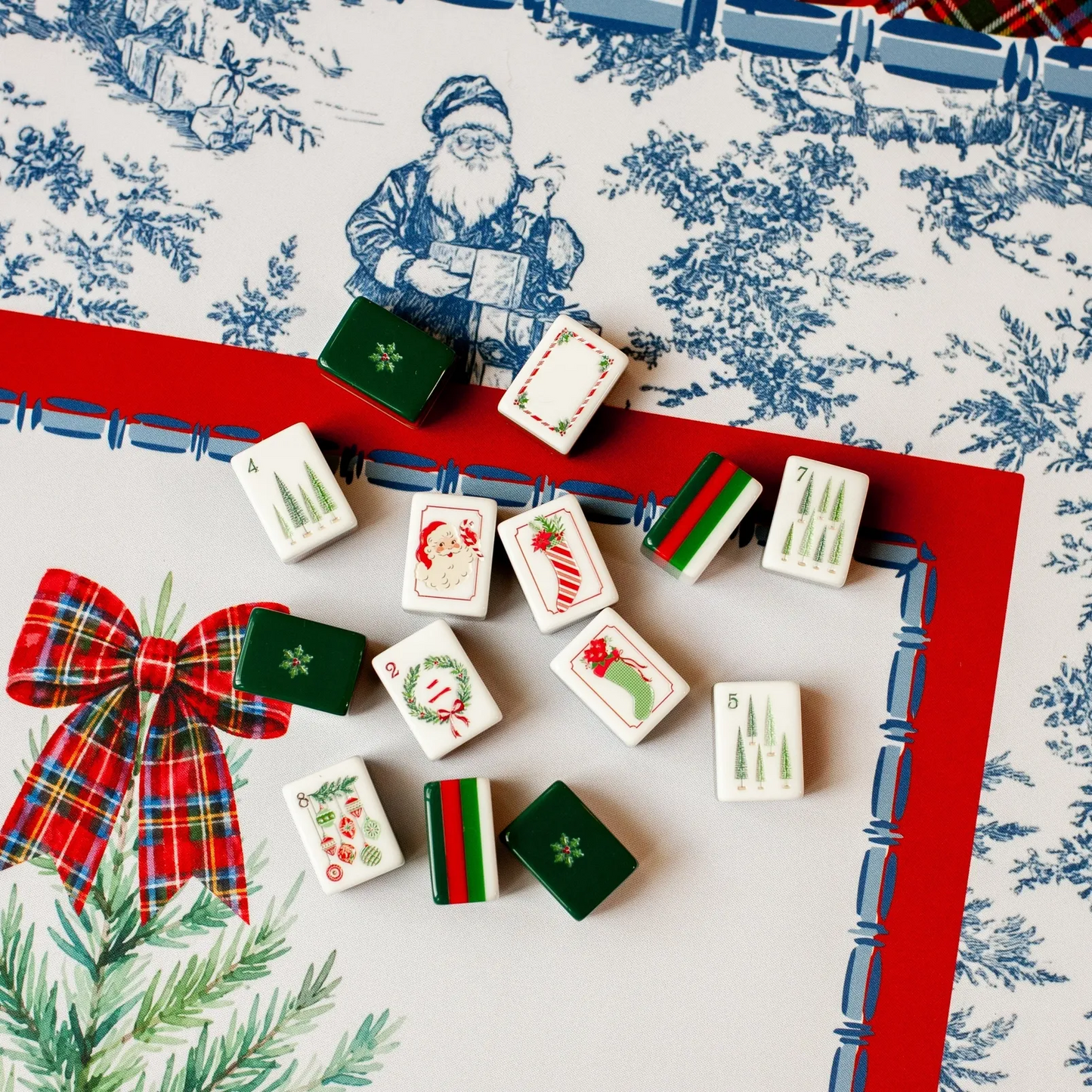 Tartan Toile Noël Mahjong Mat