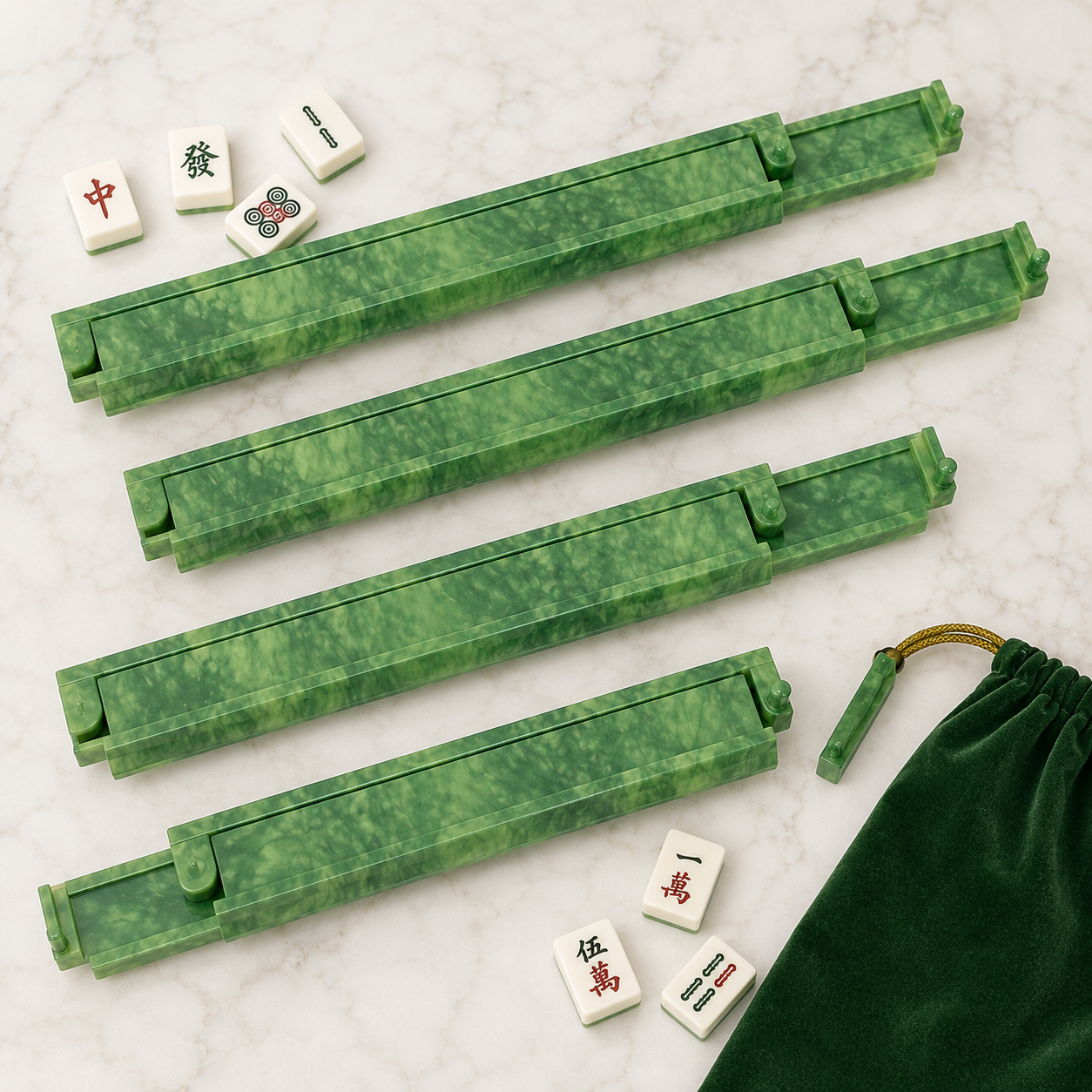 Green Marble Rack & Pusher Mahjong Rack Set of 4
