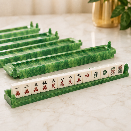 Green Marble Mahjong Rack & Pusher Set of 4