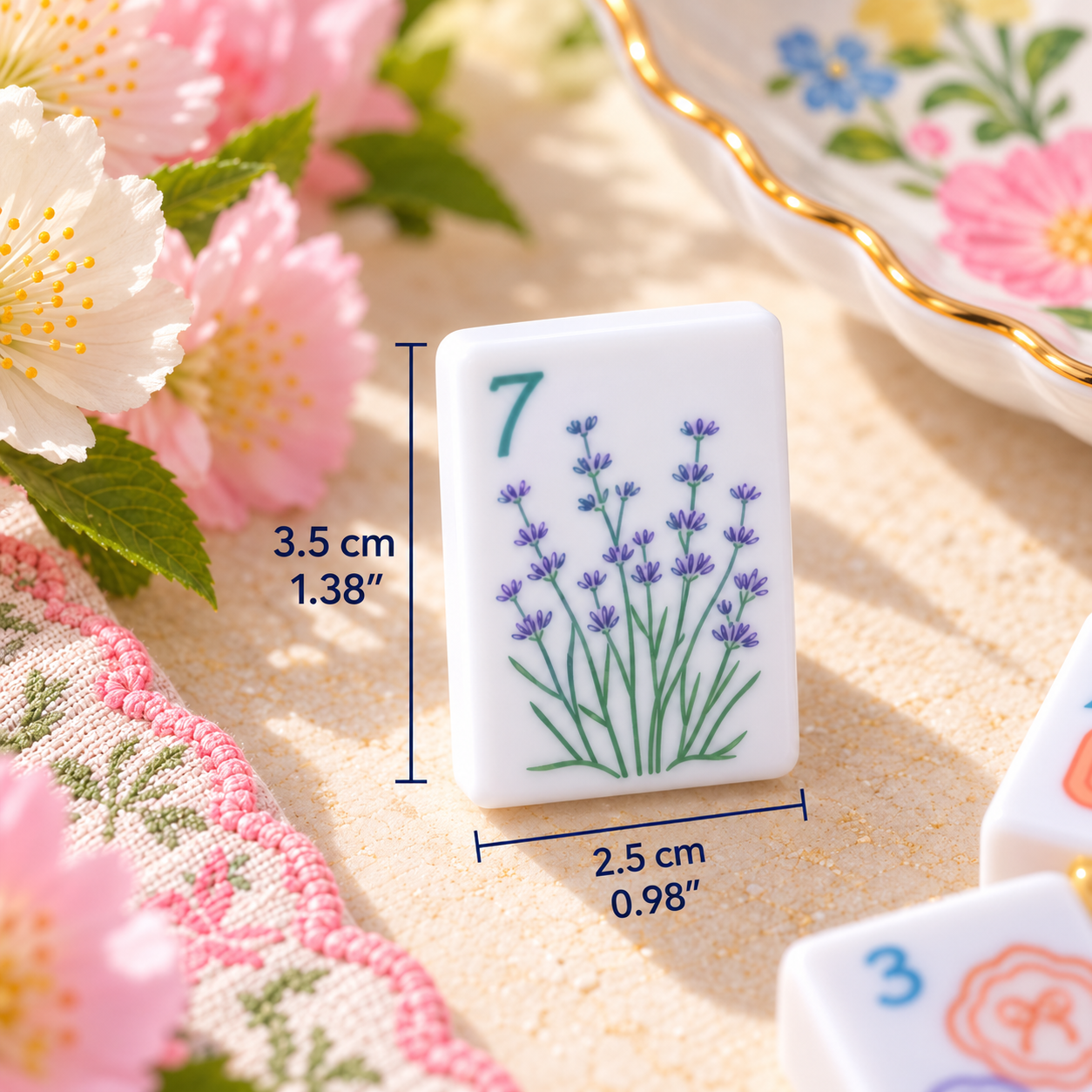 The Ladies From The 20s mahjong tile size — 0.98 × 1.38 inch lavender bam tile