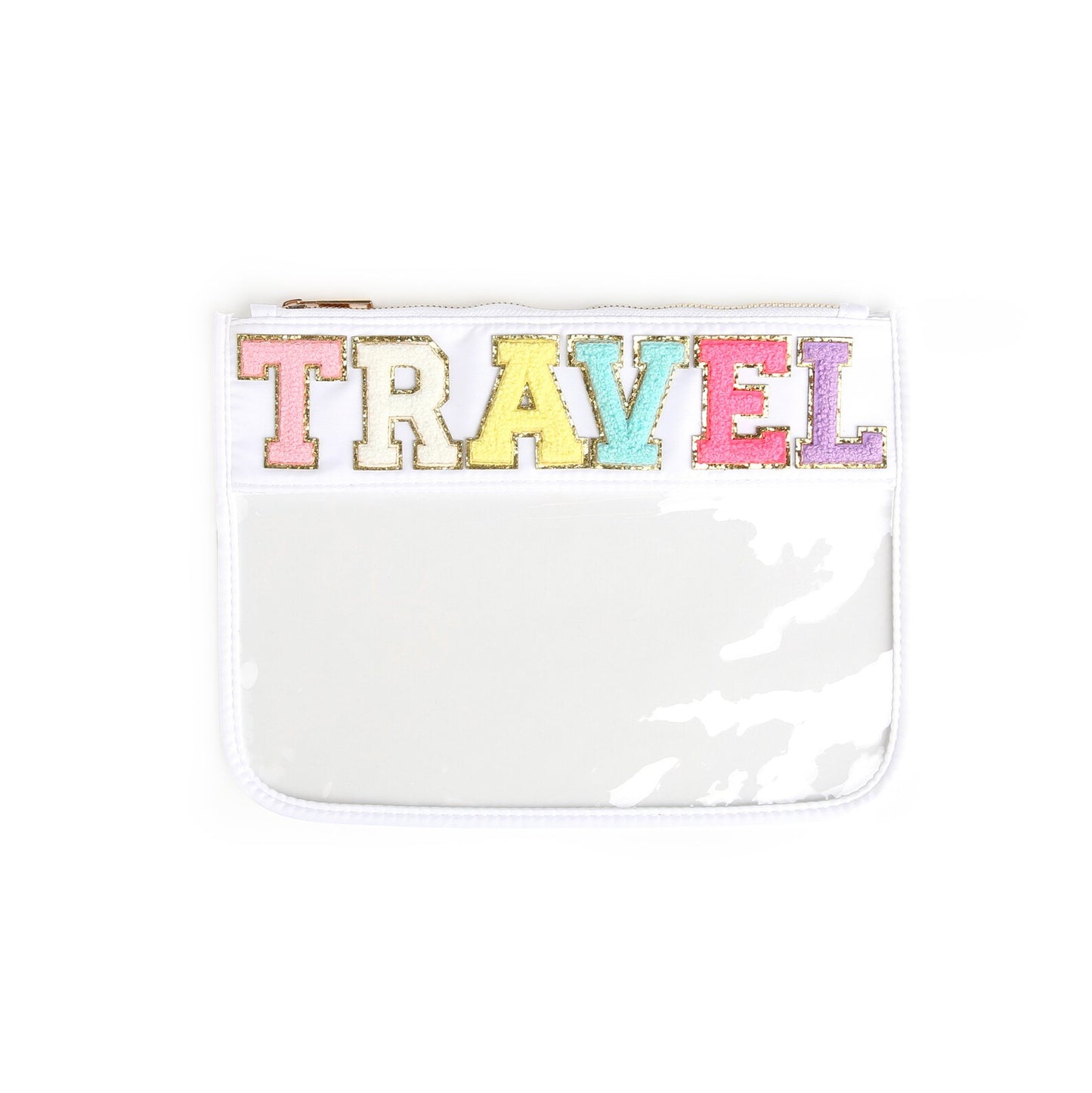 Customized Letter Patch Clear Zippered Pouch Bag