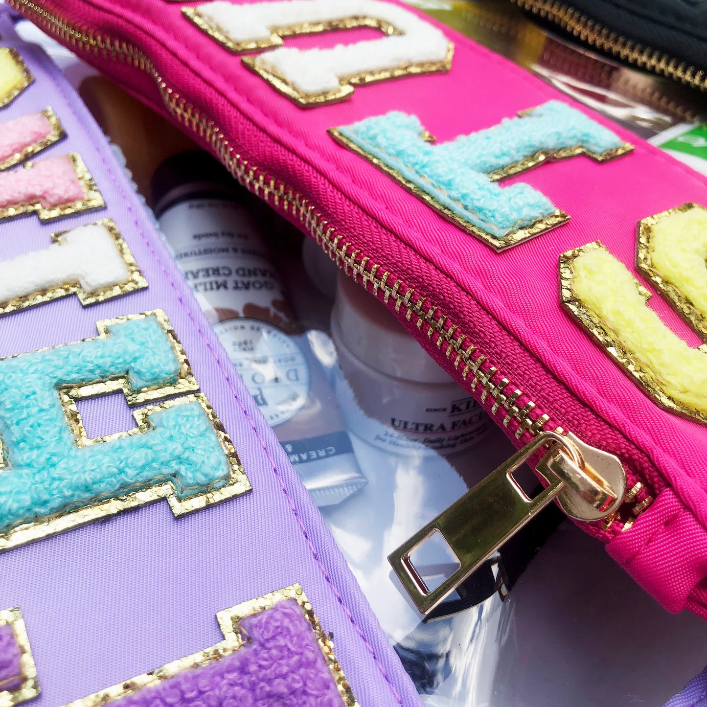Customized Letter Patch Clear Zippered Pouch Bag