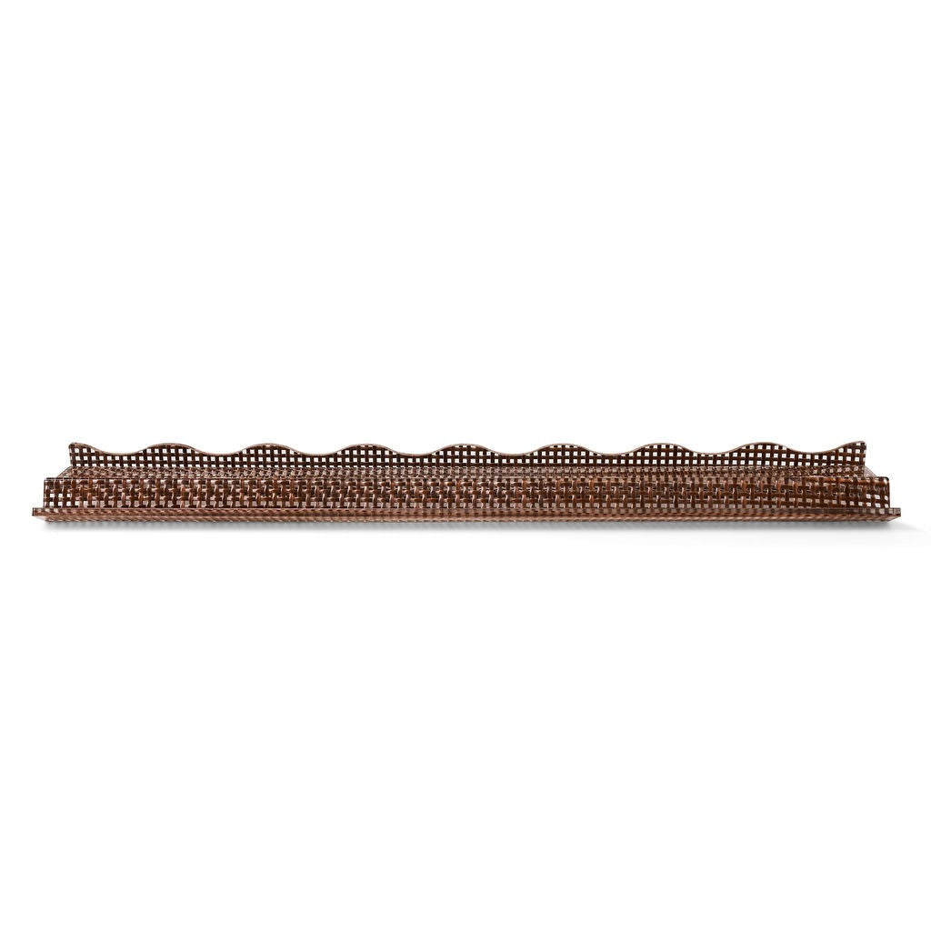 Tala Shoreline mahjong rack and wavy pusher in chocolate woven rattan — front view, 20-inch acrylic rack