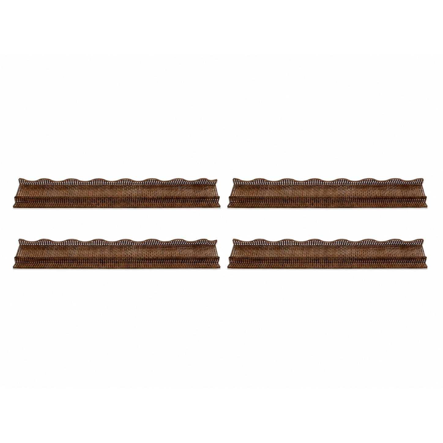 Tala Shoreline mahjong rack and wavy pusher set of 4 in chocolate woven rattan — 20-inch acrylic racks