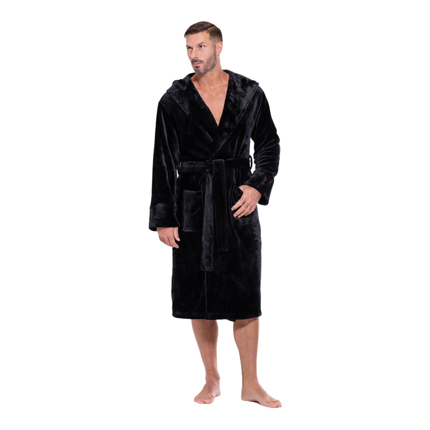 Hooded Plush Bathrobe for Men