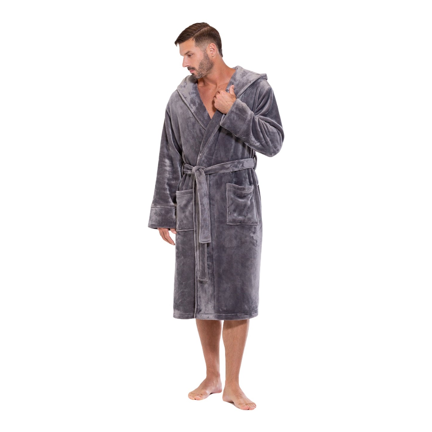 Hooded Plush Bathrobe for Men